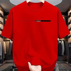 Camiseta masculina de verão 100% algodão, casual, folgada, com estampa de letras grandes