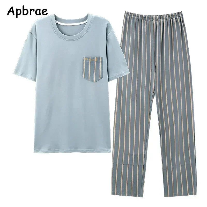 Conjunto de pijama masculino plus size 4XL, pijama de verão em algodão macio
