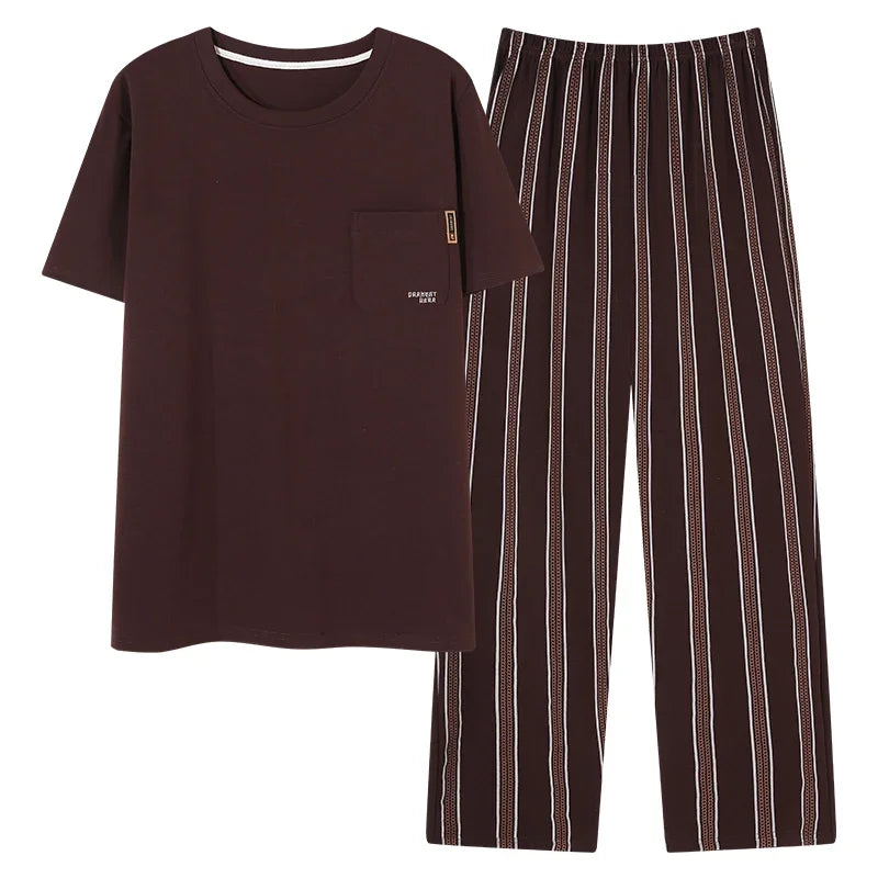 Conjunto de pijama masculino plus size 4XL, pijama de verão em algodão macio