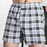 Cueca boxer masculina de algodão puro, cintura alta, cueca grande, casual, xadrez
