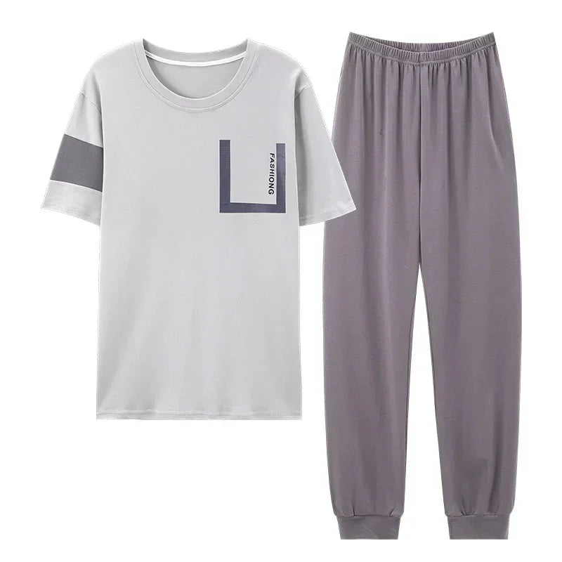 Conjunto de pijama masculino plus size 4XL, pijama de verão em algodão macio