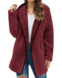 Casaco longo de pelúcia feminino para outono e inverno, casaco de lã grosso e quente, gola virada para baixo, casaco de pelúcia feminino casual