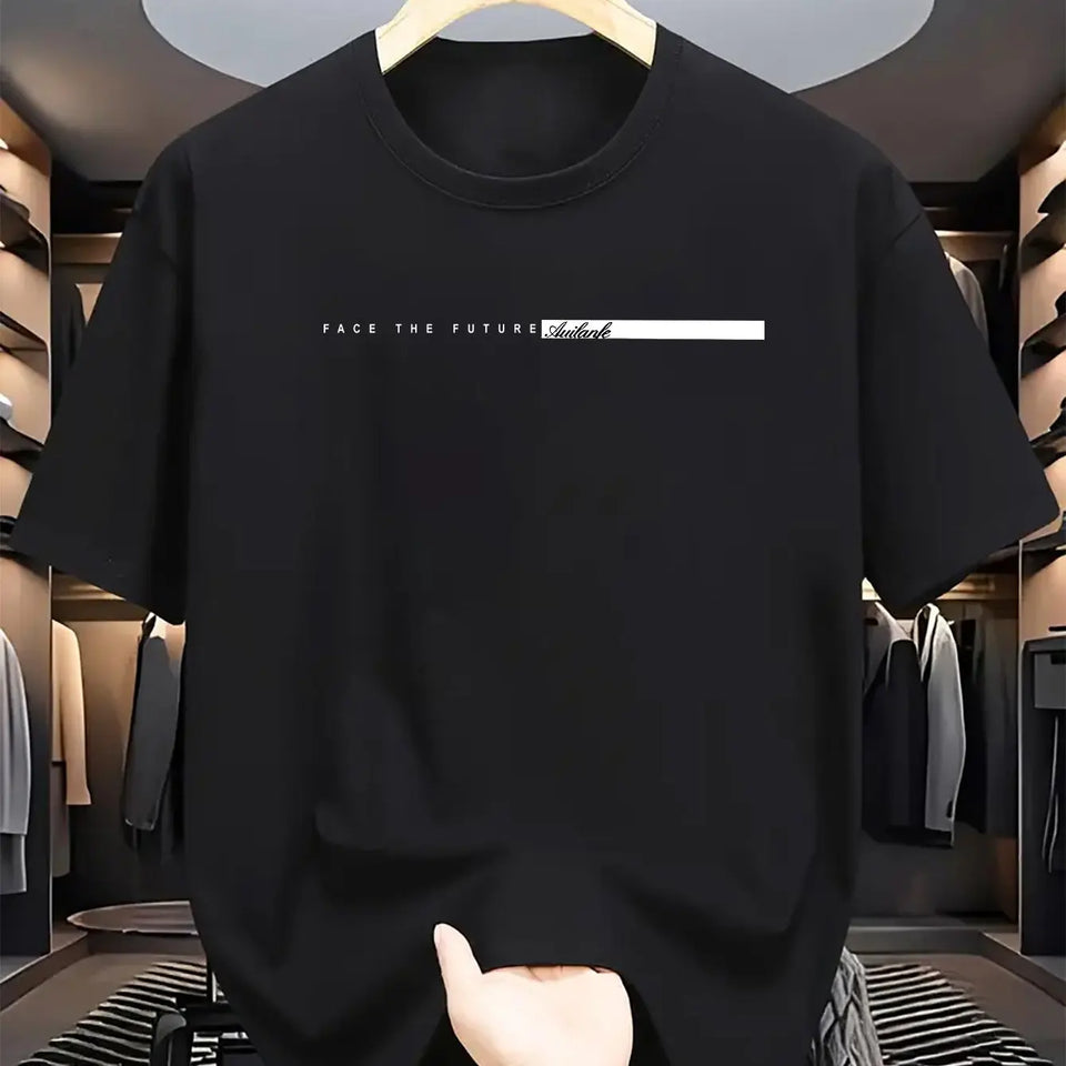 Camiseta masculina de verão 100% algodão, casual, folgada, com estampa de letras grandes