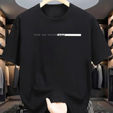Camiseta masculina de verão 100% algodão, casual, folgada, com estampa de letras grandes