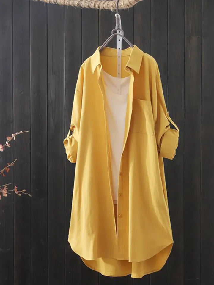 Camisa branca feminina midi solta e respirável, cor sólida, camisas longas Sucesso Ativo