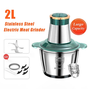 Moedor de carne elétrico de aço inoxidável 2L, picador de vegetais, máquina fatiadora de carne, moedor doméstico, processador de alimentos