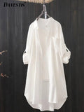 Camisa branca feminina midi solta e respirável, cor sólida, camisas longas Sucesso Ativo
