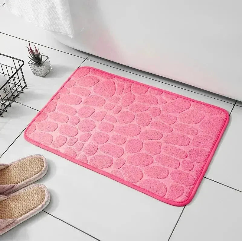 Tapete de Veludo em Relevo com Espuma de Memória – Casa de Banho, Sala de Estar, Antiderrapante, Estilo Calçada, Tapete para o Chão, Decoração para Casa
