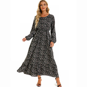 Vestido longo boêmio feminino  cintura alta chiffon, floral, novo Sucesso