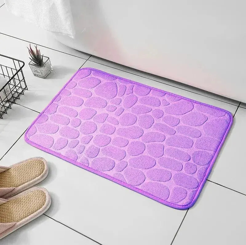 Tapete de Veludo em Relevo com Espuma de Memória – Casa de Banho, Sala de Estar, Antiderrapante, Estilo Calçada, Tapete para o Chão, Decoração para Casa