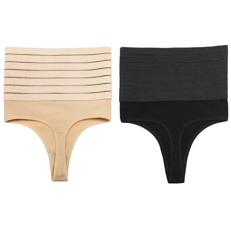 Calcinha modeladora feminina de cintura alta, 2 peças, tanga modeladora
