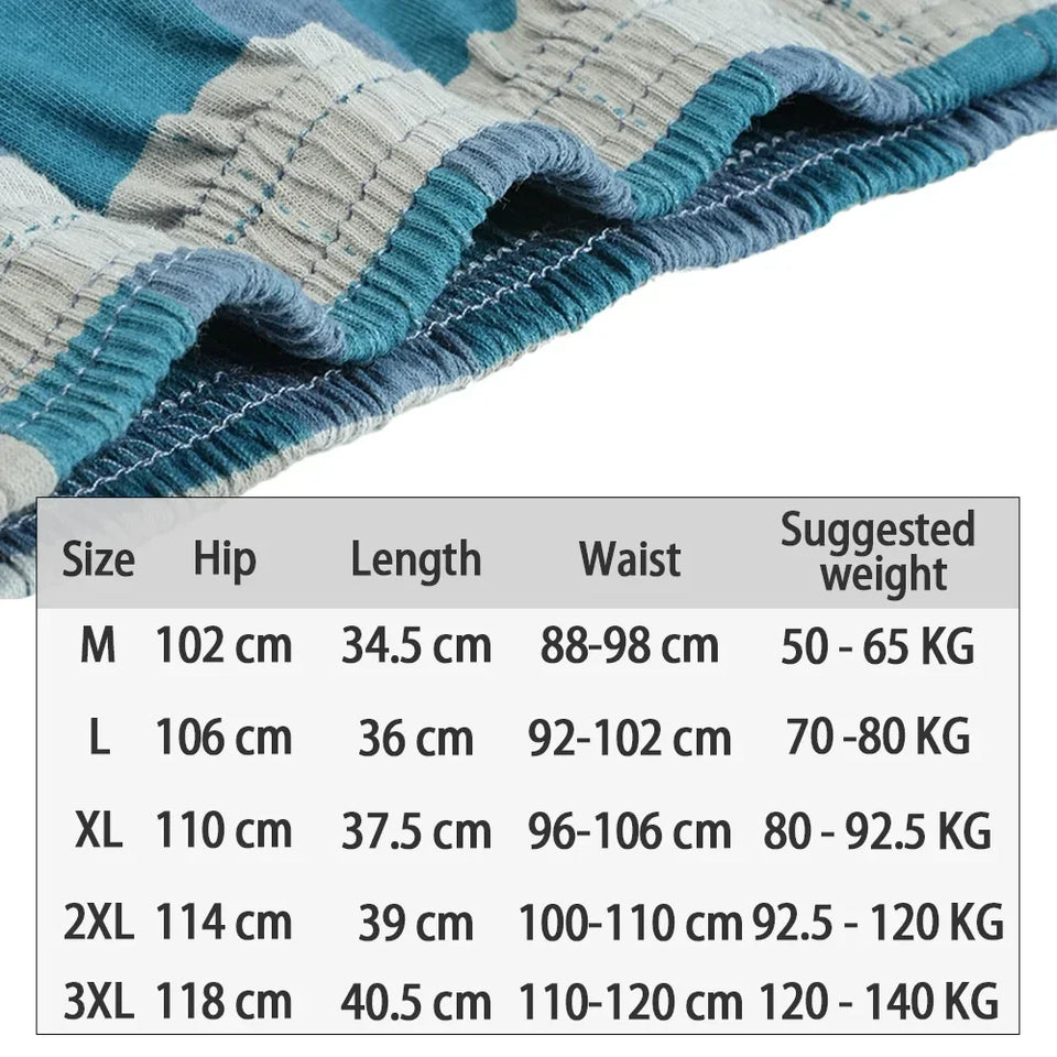 Cueca boxer masculina de algodão puro, cintura alta, cueca grande, casual, xadrez