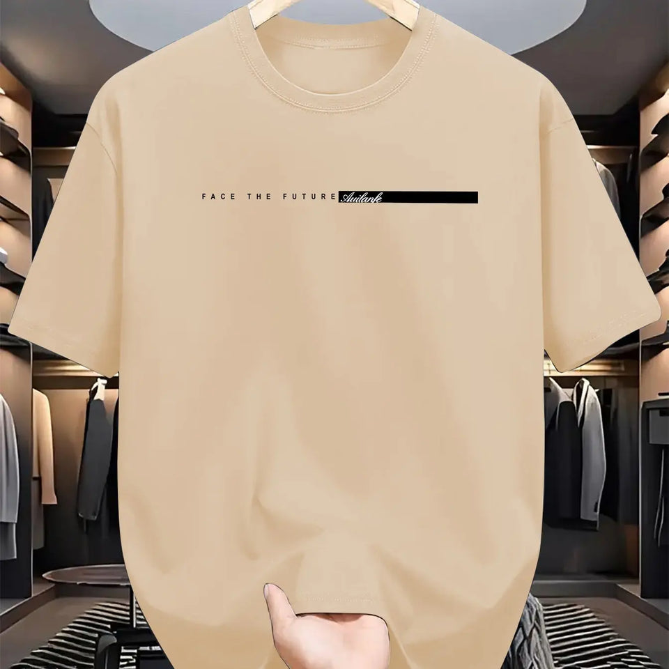 Camiseta masculina de verão 100% algodão, casual, folgada, com estampa de letras grandes