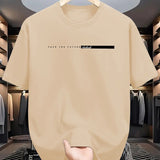 Camiseta masculina de verão 100% algodão, casual, folgada, com estampa de letras grandes