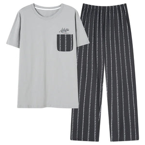 Conjunto de pijama masculino plus size 4XL, pijama de verão em algodão macio