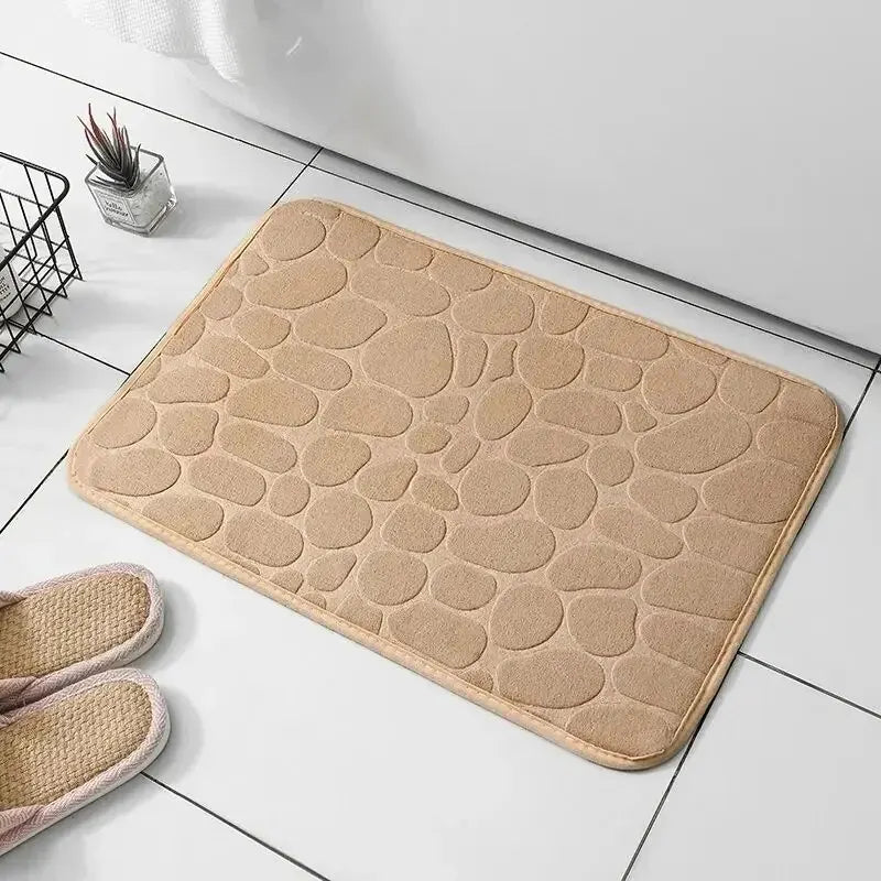 Tapete de Veludo em Relevo com Espuma de Memória – Casa de Banho, Sala de Estar, Antiderrapante, Estilo Calçada, Tapete para o Chão, Decoração para Casa