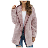 Casaco longo de pelúcia feminino para outono e inverno, casaco de lã grosso e quente, gola virada para baixo, casaco de pelúcia feminino casual