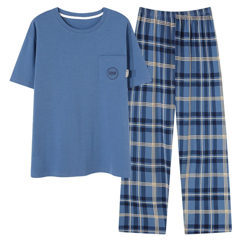 Conjunto de pijama masculino plus size 4XL, pijama de verão em algodão macio