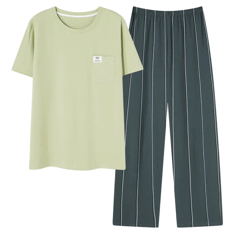 Conjunto de pijama masculino plus size 4XL, pijama de verão em algodão macio