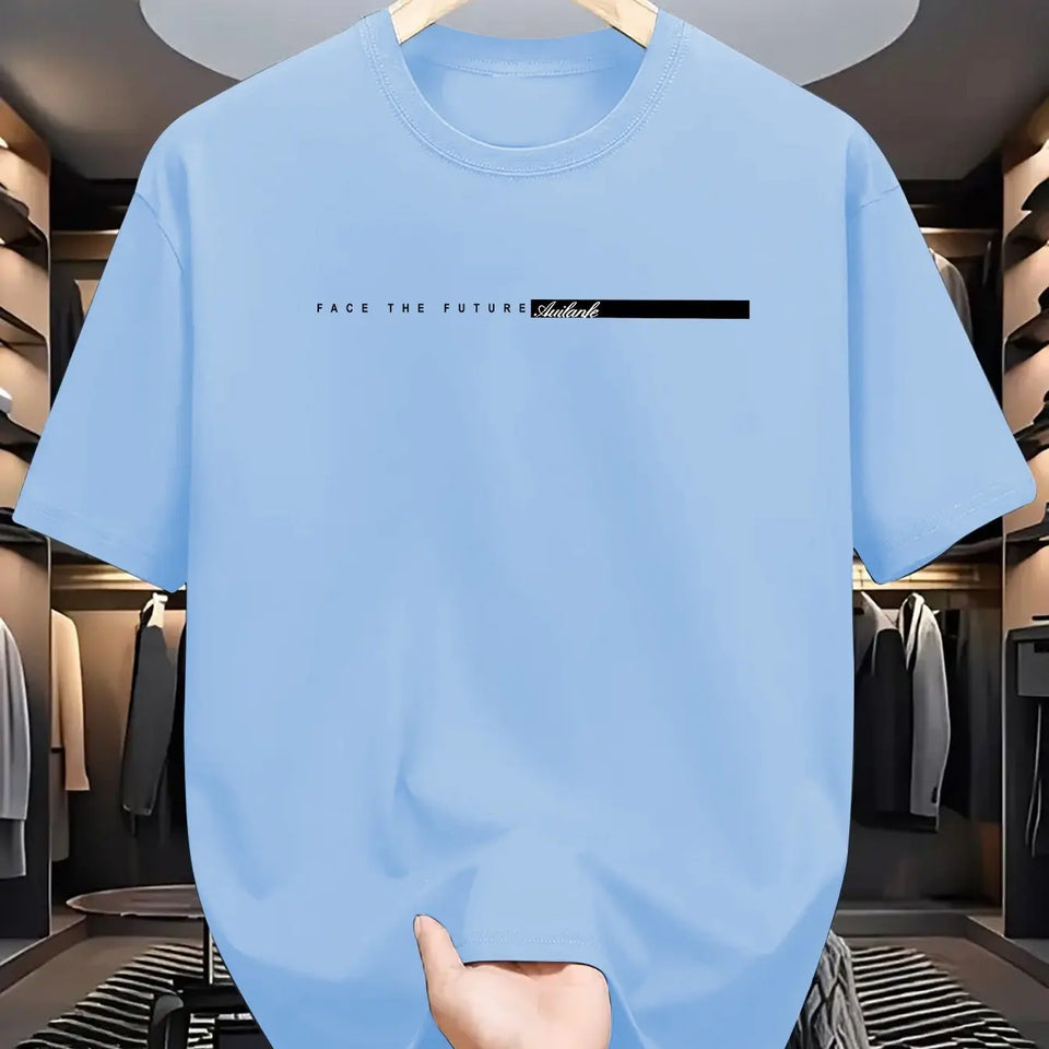 Camiseta masculina de verão 100% algodão, casual, folgada, com estampa de letras grandes