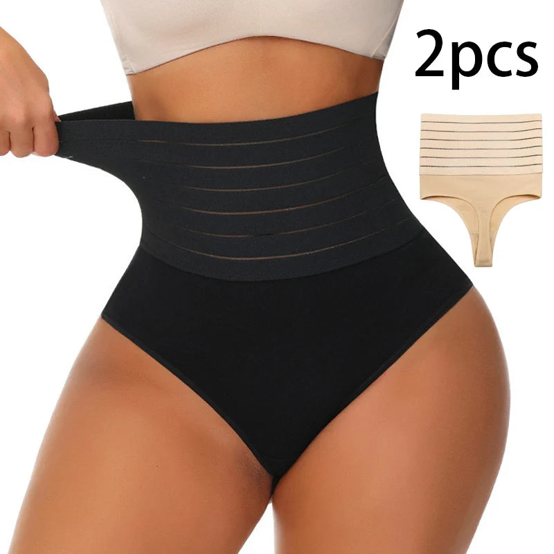 Calcinha modeladora feminina de cintura alta, 2 peças, tanga modeladora