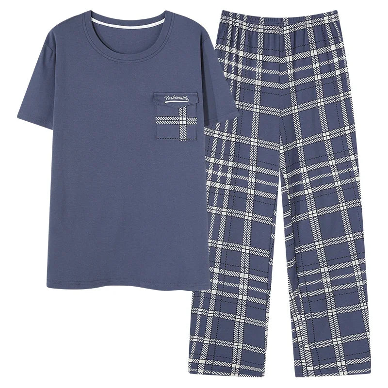 Conjunto de pijama masculino plus size 4XL, pijama de verão em algodão macio