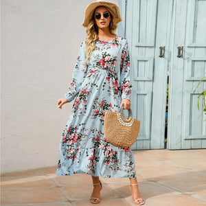 Vestido longo boêmio feminino  cintura alta chiffon, floral, novo Sucesso