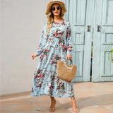 Vestido longo boêmio feminino  cintura alta chiffon, floral, novo Sucesso