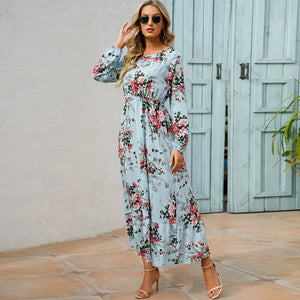 Vestido longo boêmio feminino  cintura alta chiffon, floral, novo Sucesso