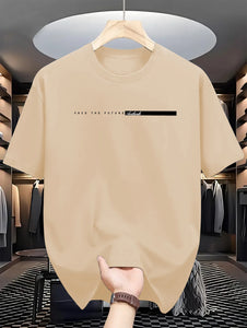 Camiseta masculina de verão 100% algodão, casual, folgada, com estampa de letras grandes