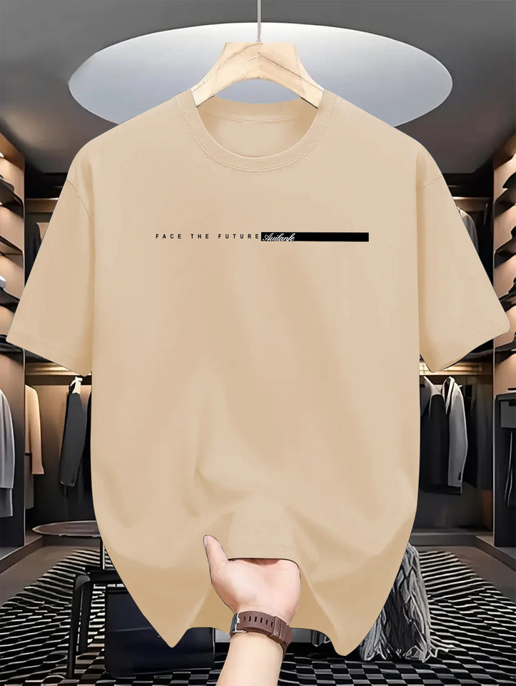 Camiseta masculina de verão 100% algodão, casual, folgada, com estampa de letras grandes