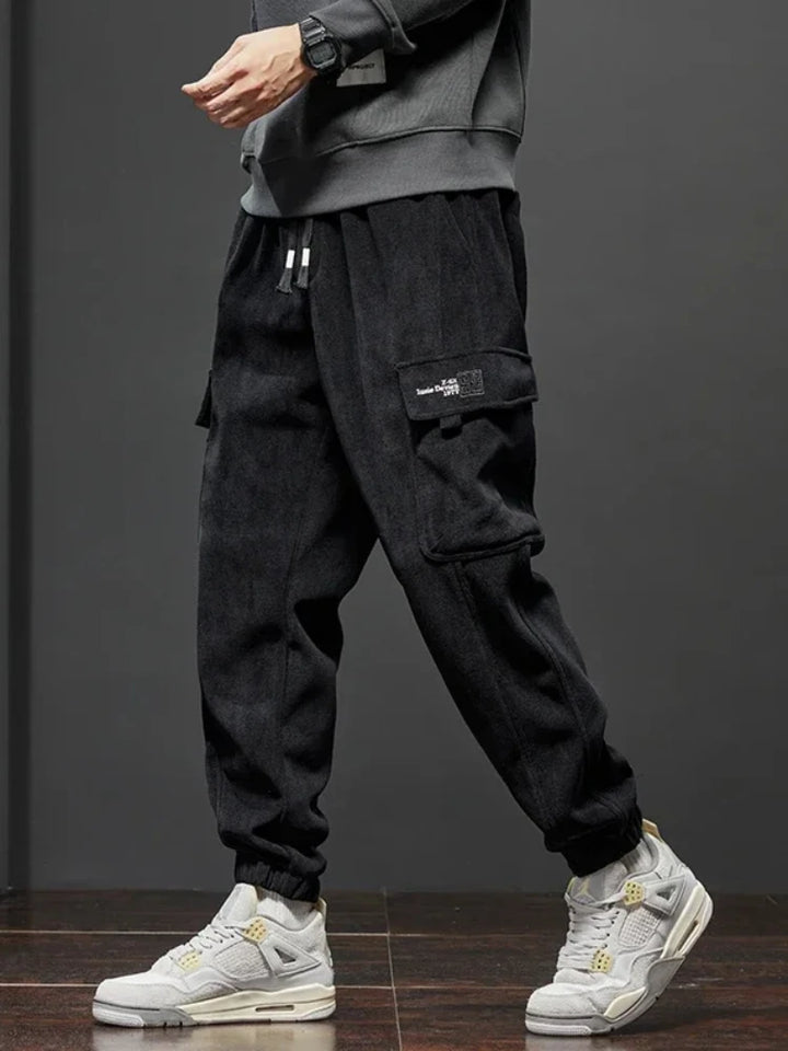 Calças casuais masculinas, estilo primavera outono, com cintura elástica e cordão reto, estilo harem
