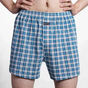 Cueca boxer masculina de algodão puro, cintura alta, cueca grande, casual, xadrez