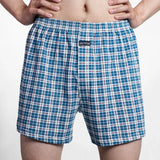 Cueca boxer masculina de algodão puro, cintura alta, cueca grande, casual, xadrez