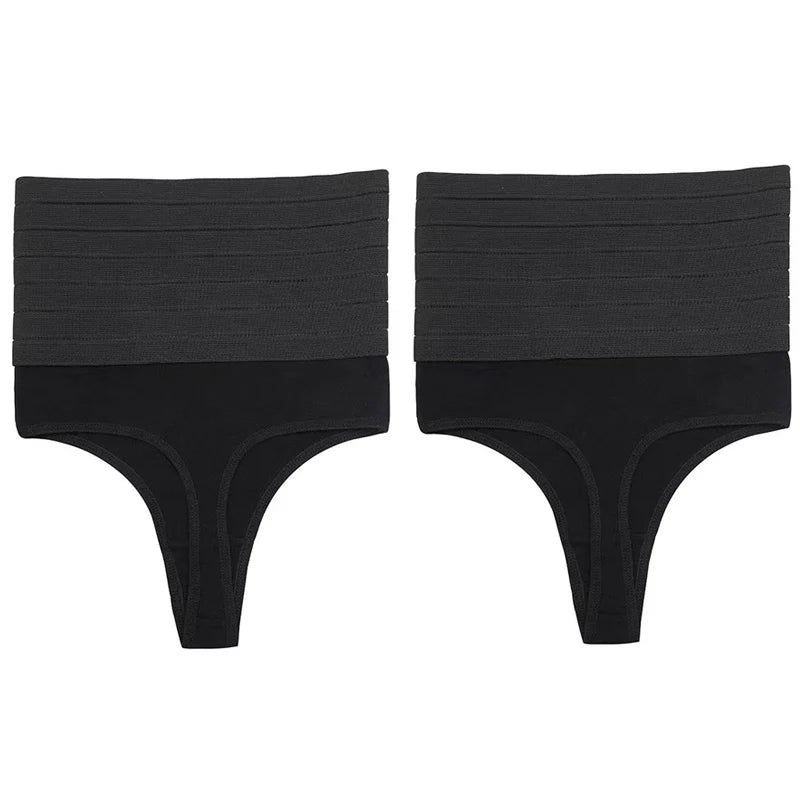 Calcinha modeladora feminina de cintura alta, 2 peças, tanga modeladora