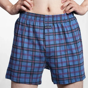 Cueca boxer masculina de algodão puro, cintura alta, cueca grande, casual, xadrez