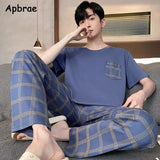 Conjunto de pijama masculino plus size 4XL, pijama de verão em algodão macio