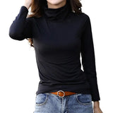 Camisa feminina de outono, cor sólida, gola alta, blusa de primavera, de pelúcia fina, manga comprida