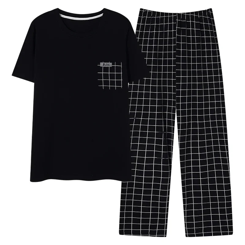 Conjunto de pijama masculino plus size 4XL, pijama de verão em algodão macio