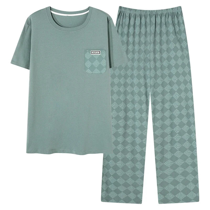 Conjunto de pijama masculino plus size 4XL, pijama de verão em algodão macio