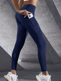 leggings femininas de cintura alta, calças elásticas de ioga com bolsos