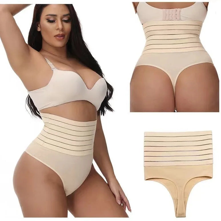 Calcinha modeladora feminina de cintura alta, 2 peças, tanga modeladora