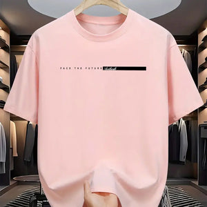 Camiseta masculina de verão 100% algodão, casual, folgada, com estampa de letras grandes