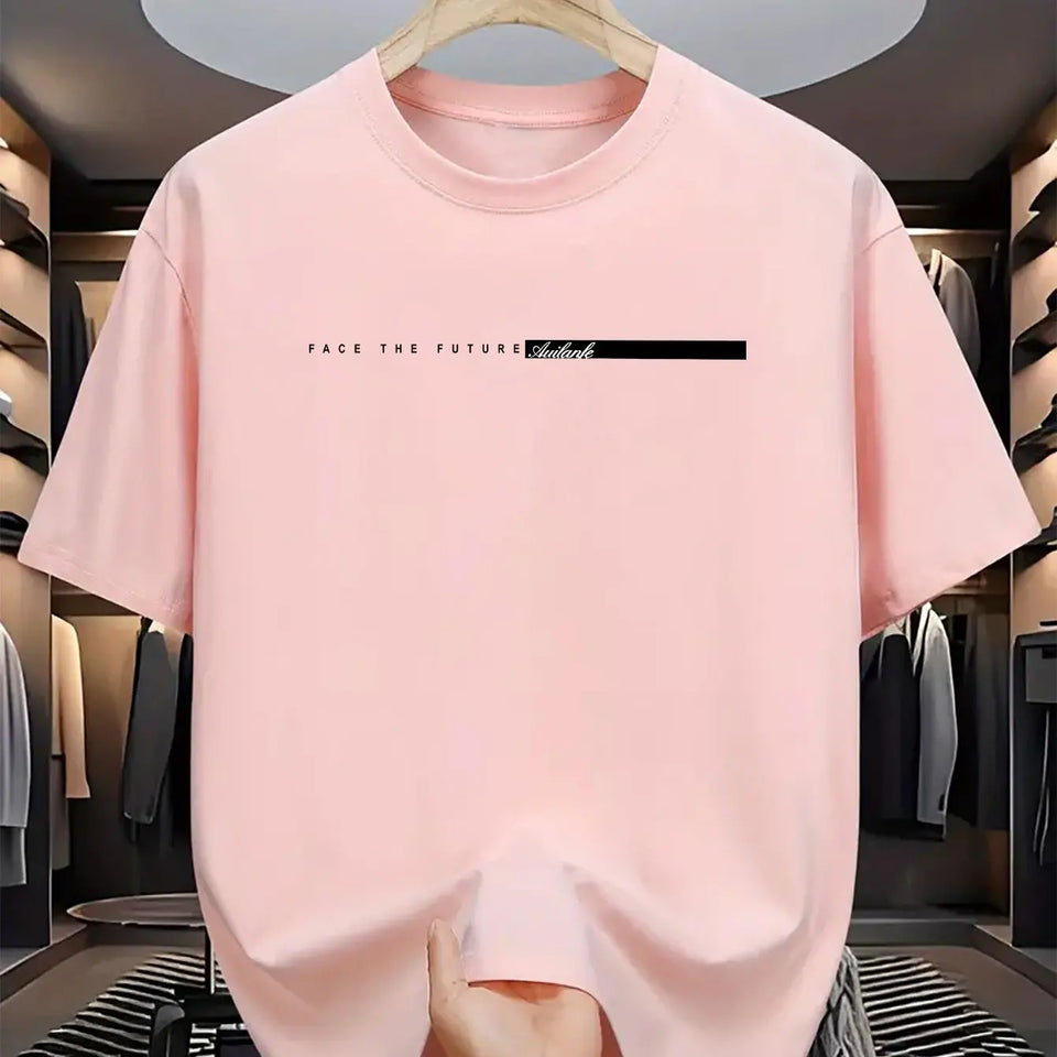 Camiseta masculina de verão 100% algodão, casual, folgada, com estampa de letras grandes