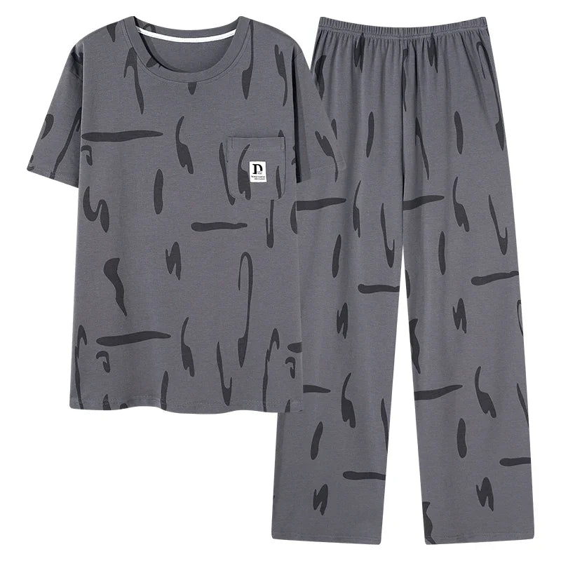 Conjunto de pijama masculino plus size 4XL, pijama de verão em algodão macio