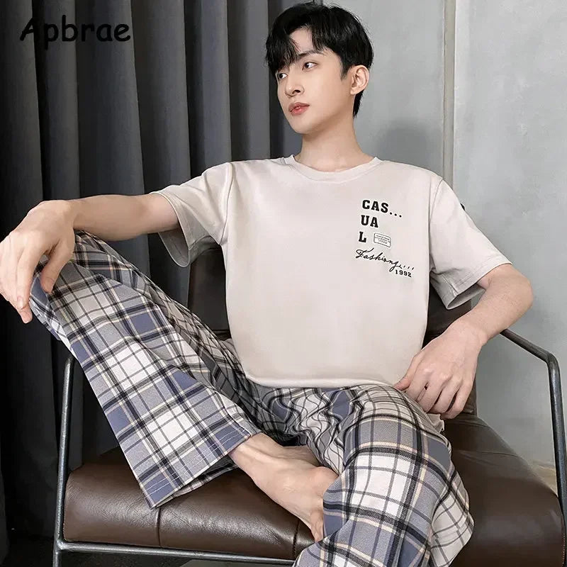 Conjunto de pijama masculino plus size 4XL, pijama de verão em algodão macio