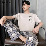 Conjunto de pijama masculino plus size 4XL, pijama de verão em algodão macio