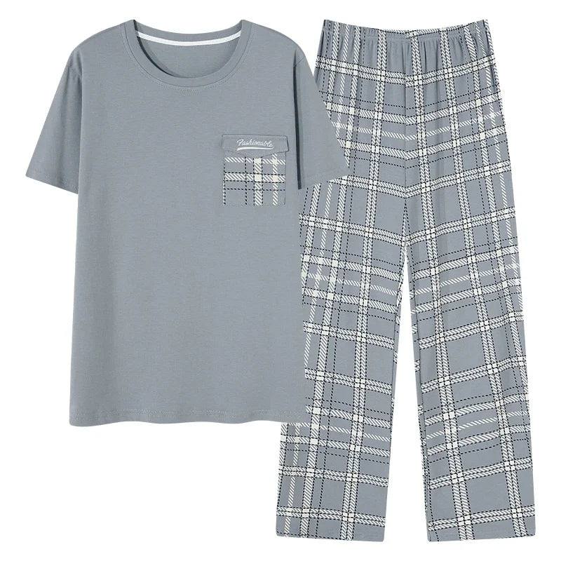 Conjunto de pijama masculino plus size 4XL, pijama de verão em algodão macio