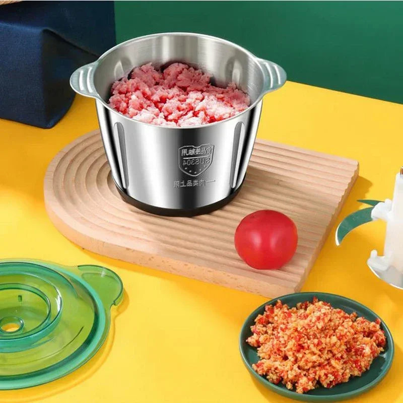 Moedor de carne elétrico de aço inoxidável 2L, picador de vegetais, máquina fatiadora de carne, moedor doméstico, processador de alimentos