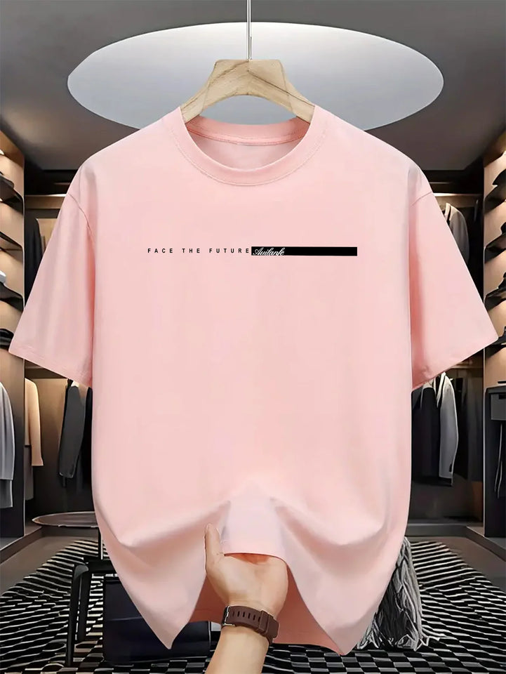 Camiseta masculina de verão 100% algodão, casual, folgada, com estampa de letras grandes